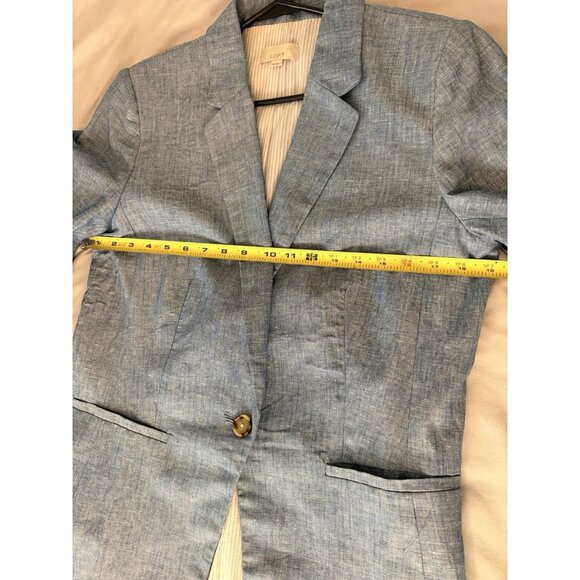 LOFT Linen Cotton One Button Chambray Blazer Women’s Size 10 Blue Work Jacket - Picture 4 of 9